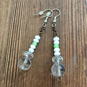 *5 For $20***Clear Glass and Crystal Dangle Earrings,  Handmade Ladies Earrings